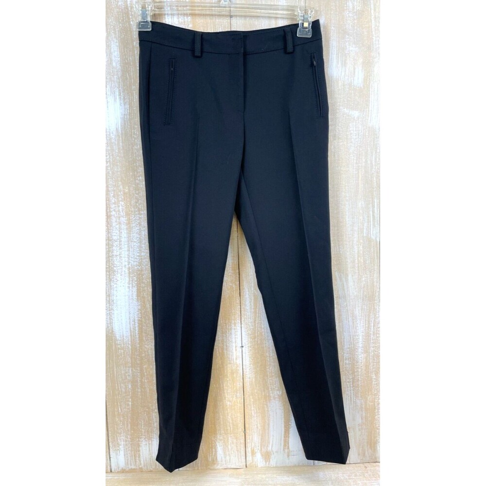 Akris Punto Pants Black Viscose Blend Ankle Straight Leg Size 2 Lined Zip Pocket